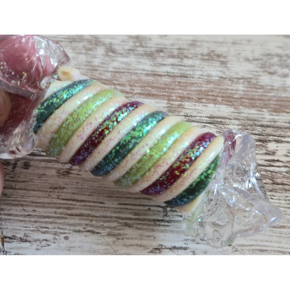 Vintage Glass Ribbon Candy Christmas Ornament Hand-Painted Glitter Blown Glass